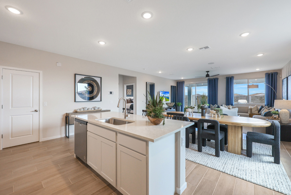 A kitchen with a large island.